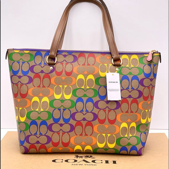 Coach Gallery Tote In Rainbow Signature Canvas - Picture 8 of 12